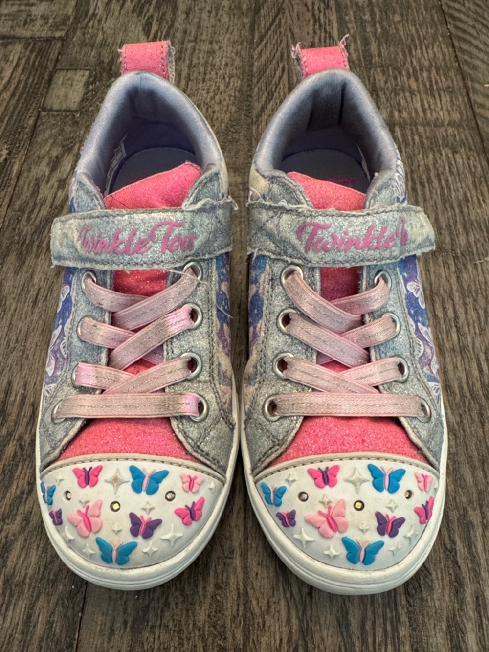 Skechers Girls' Pink, Blue & Silver Butterfly Light-Up Sneakers